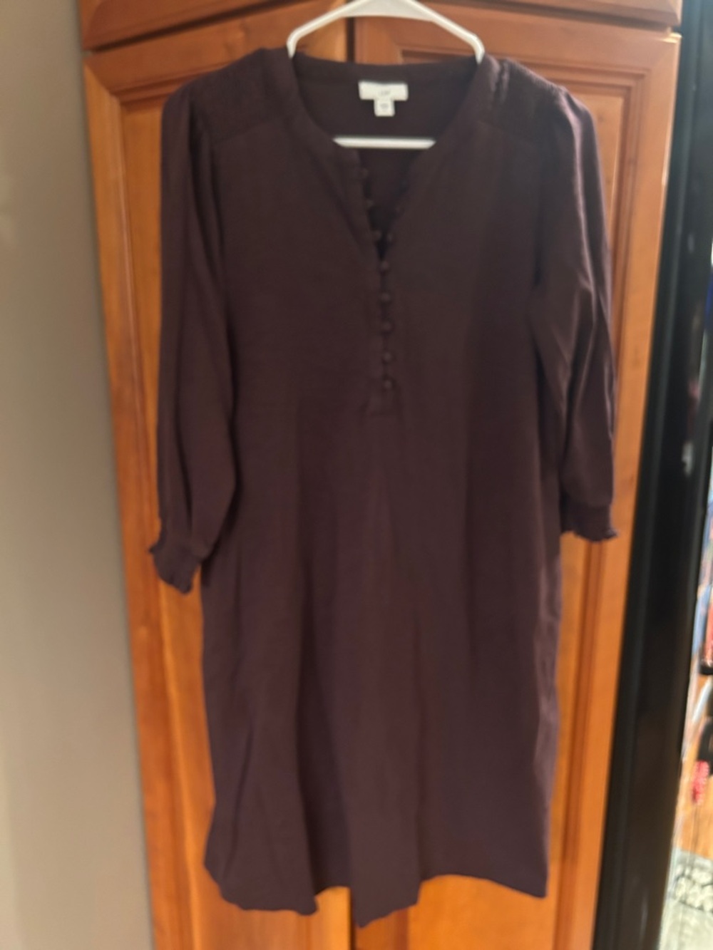 J.Jill Button-Front Dark Plum Dress, sz XS, 58%cotton, 37%tencel modal 5 spandex